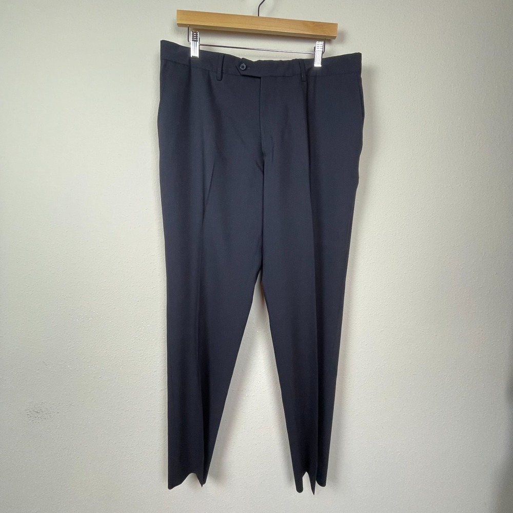 Zignone Navy Blue Wool Pants 36 Flat Front Italy Tailored Executive Preppy Coast